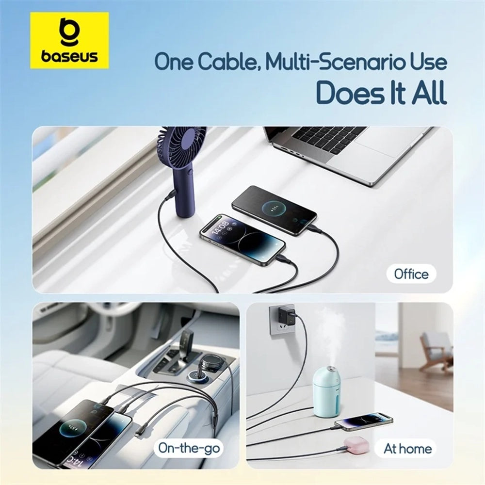 USB-A Charging Cable - Lightning / microUSB / USB-C Baseus Ultra Fast 3in1, 18W, 0.8m, Black P10376303121-01