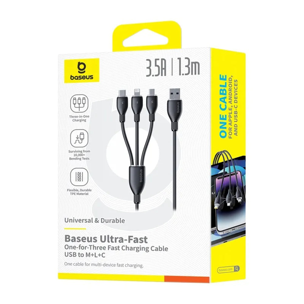 USB-A Charging Cable - Lightning / microUSB / USB-C Baseus Ultra Fast 3in1, 18W, 0.8m, Black P10376303121-01