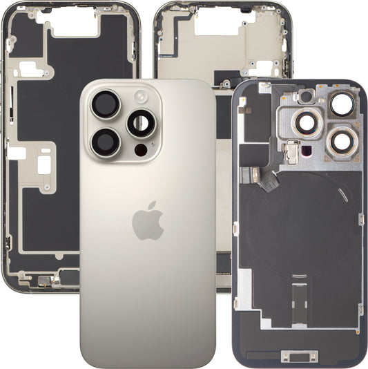 Apple iPhone 16 Pro Battery Cover, With Middle Frame, Full Parts, Beige (Natural Titanium), Swap