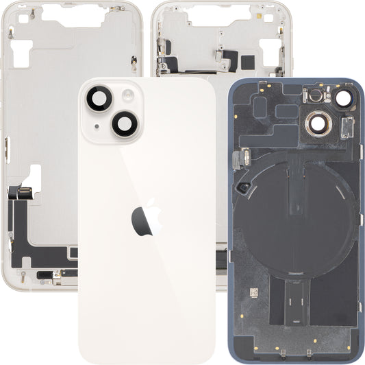 Apple iPhone 14 Battery Cover, With Middle Frame, Full Parts, White (Starlight), Swap
