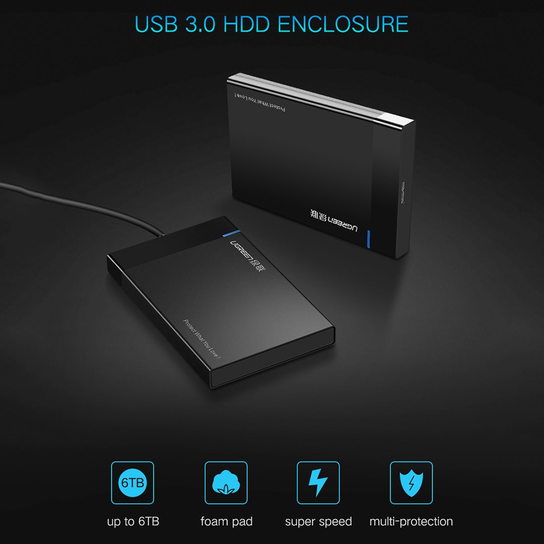 UGREEN US221 Rack for HDD / SSD SATA 2.5inch, USB 3.0, Black