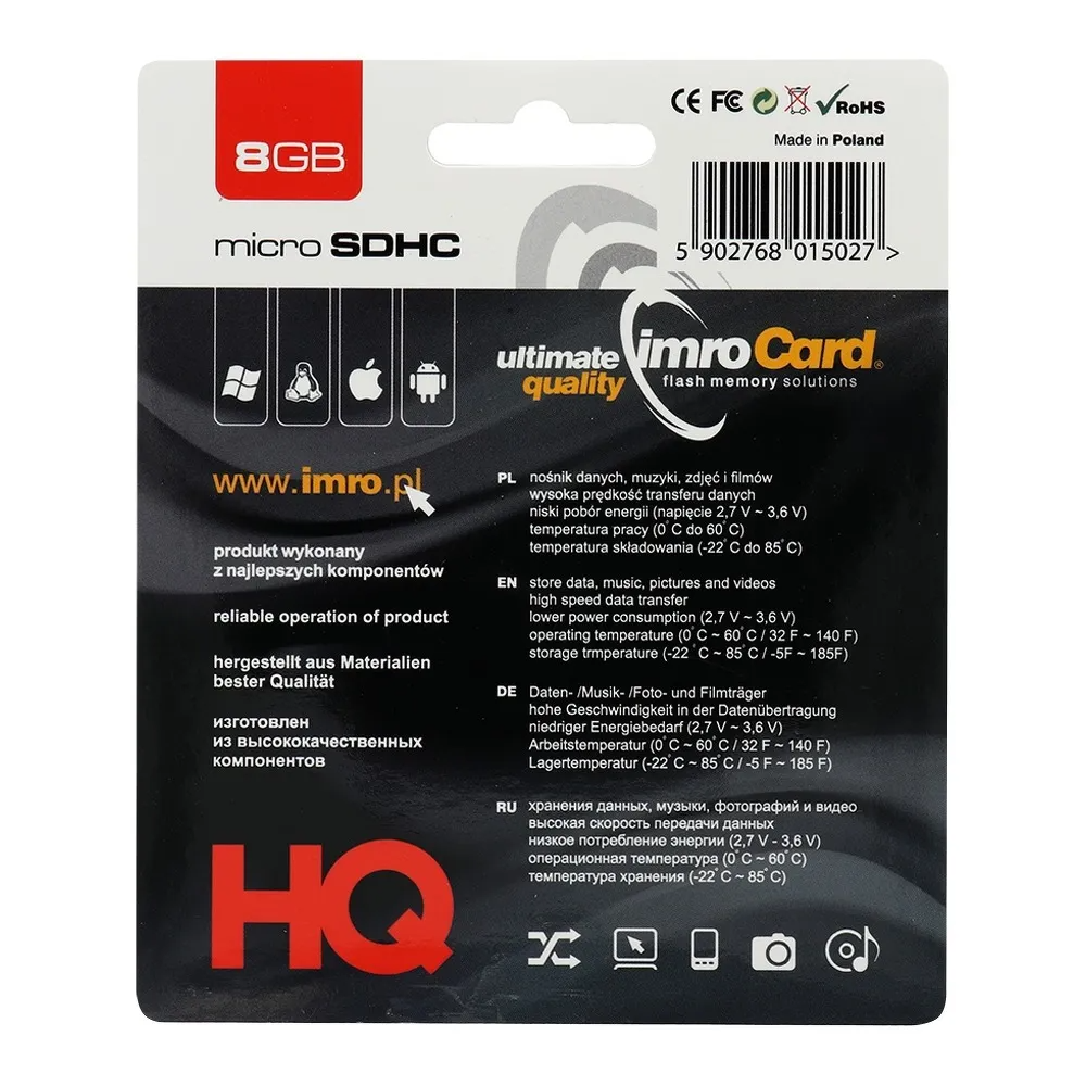 Imro microSDHC Memory Card, 8GB, Class 4