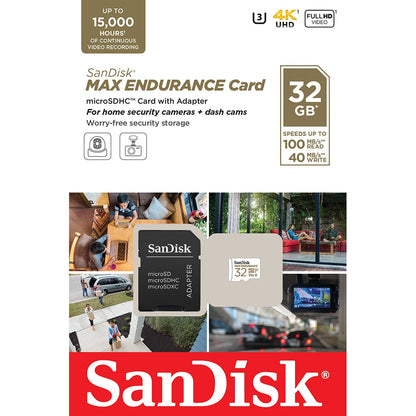 SanDisk MAX Endurance microSDHC Memory Card, 32Gb, Class 10 / UHS-1 U3, With Adapter SDSQQVR-032G-GN6IA