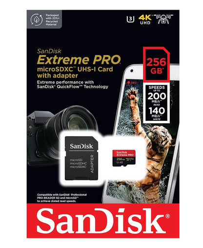 SanDisk Extreme Pro microSDXC Memory Card, 256Gb, Class 10 / UHS-1 U3, With Adapter SDSQXCD-256G-GN6MA