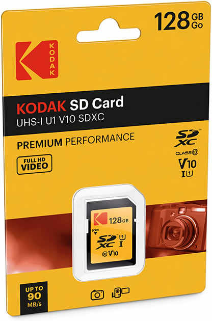 Kodak Premium Performance SDXC Memory Card, 128GB, Class 10 / UHS-1 U1 EKMSD128GXC10K