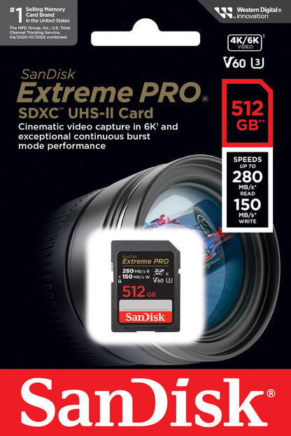 SDXC Memory Card SanDisk Extreme Pro, 512GB, Class 10 / UHS-2 U3 SDSDXEP-512G-GN4IN