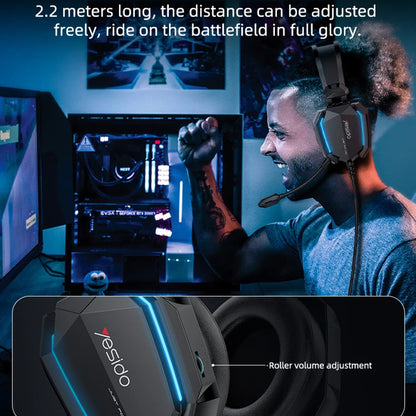 Gaming Headphones 3.5mm Yesido EK03, RGB, 2m, Black