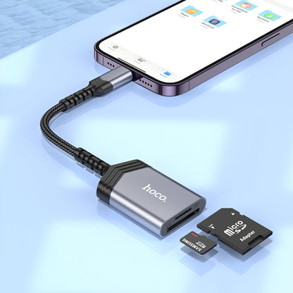 Lightning Card Reader HOCO UA25, SD - microSD, Gray
