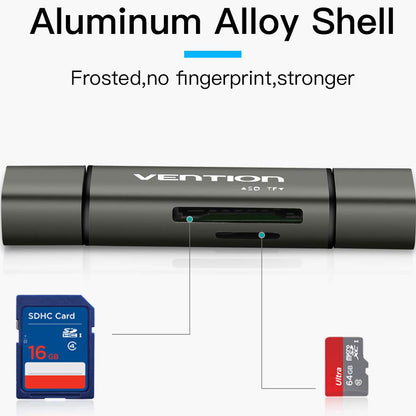 USB / USB-C / microUSB Card Reader Vention, SD - microSD, Gray CCJH0