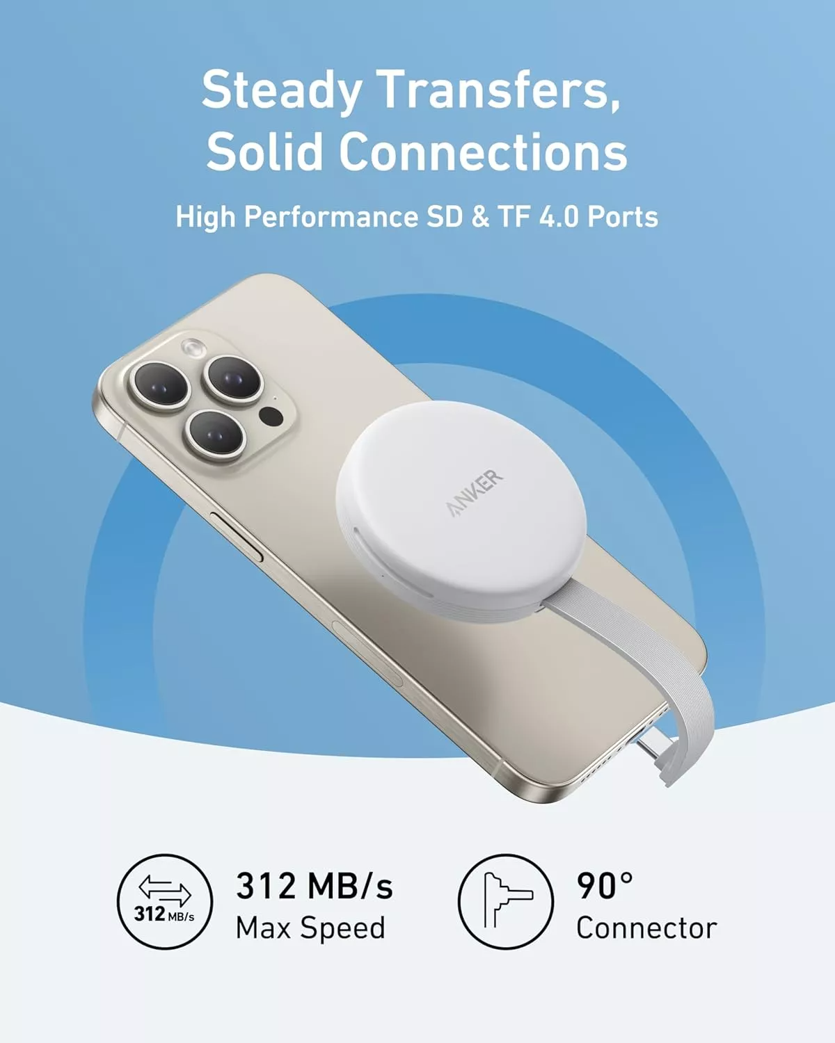 Anker MagGo USB-C Card Reader for Apple iPhone USB-C, SD - microSD, White A83D1G21