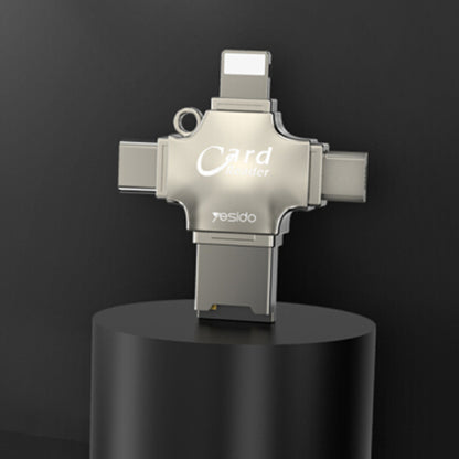 USB / USB-C / Lightning / microUSB Yesido GS13 Card Reader, microSD, Silver