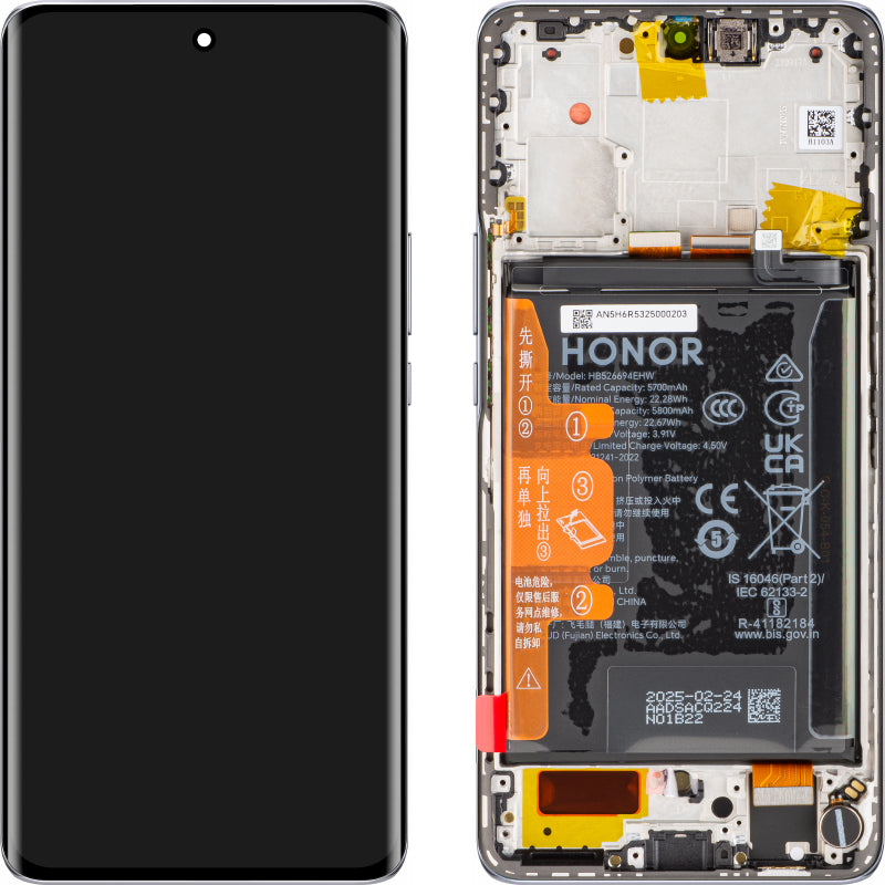 Honor X50 Display with Touchscreen, Frame and Battery, Silver, Service Pack 0235AGJH