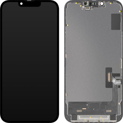 MP Touchscreen Display compatible with Apple iPhone 14, with Frame, Soft OLED FHD 120Hz IC Movable Version, Black