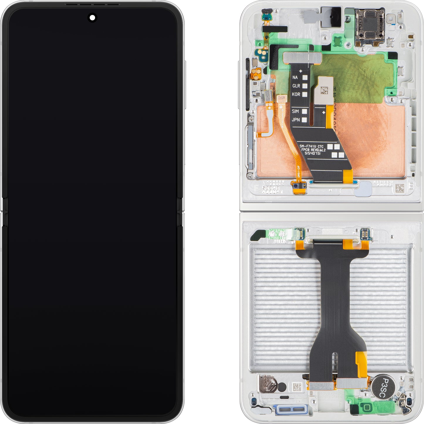 Samsung Galaxy Z Flip6 F741 Display with Touchscreen, Frame, Sub Inner, White, Service Pack GH82-35014F
