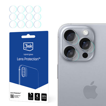 3MK Protection Rear Camera Protective Film for Apple iPhone 16 Pro, Flexible Glass, Set of 4 Pieces, Transparent