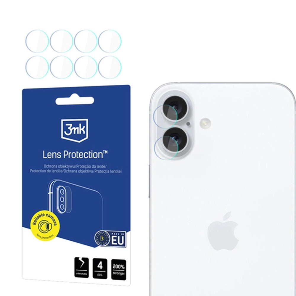 3MK Protection Rear Camera Protective Film for Apple iPhone 16, Flexible Glass, Set of 4 Pieces, Transparent