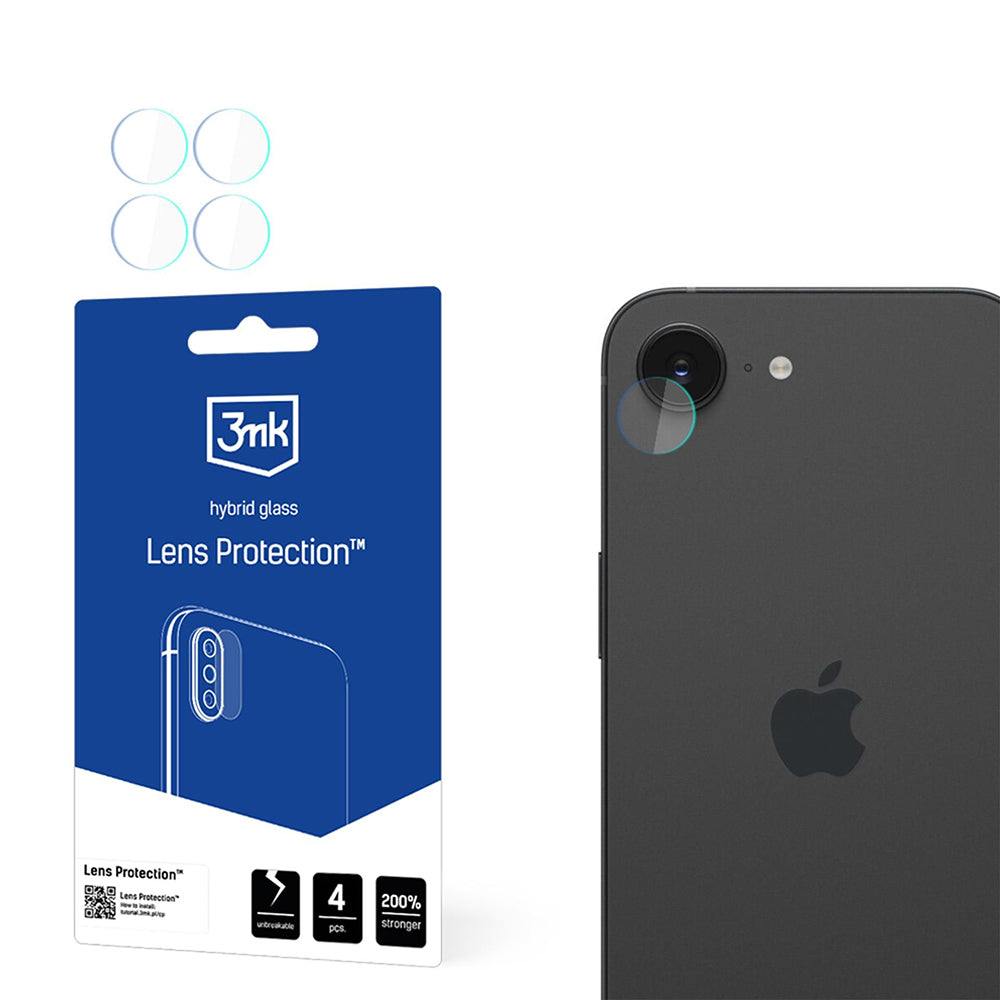 3MK Protection Rear Camera Protective Film for Apple iPhone 17e / 16e, Flexible Glass, Set of 4 Pieces, Transparent