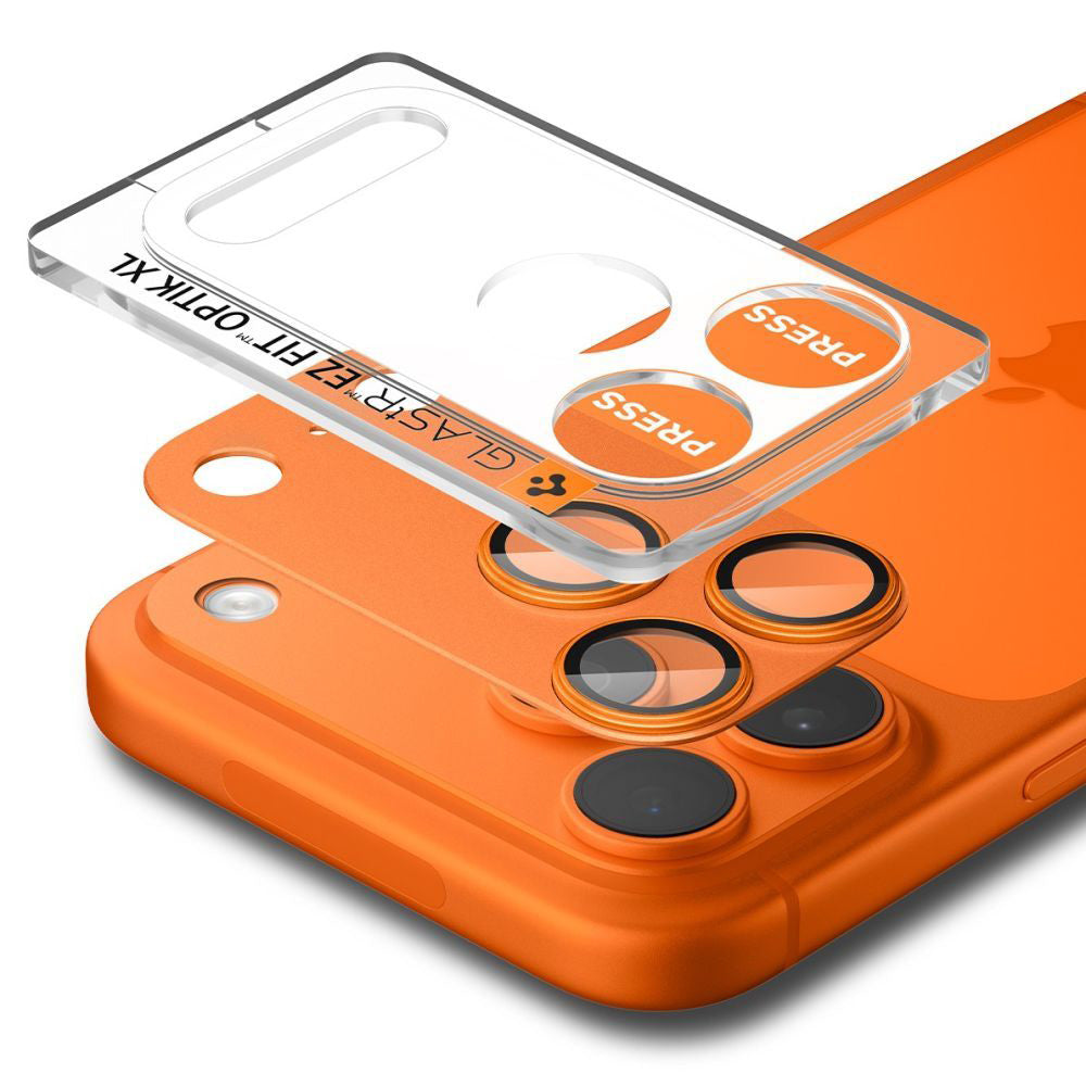 Spigen GlastR EZ FIT Optik Pro Rear Camera Protector for Apple iPhone 17 Pro Max, Tempered Glass, Set of 2 pieces, Orange AGL10650