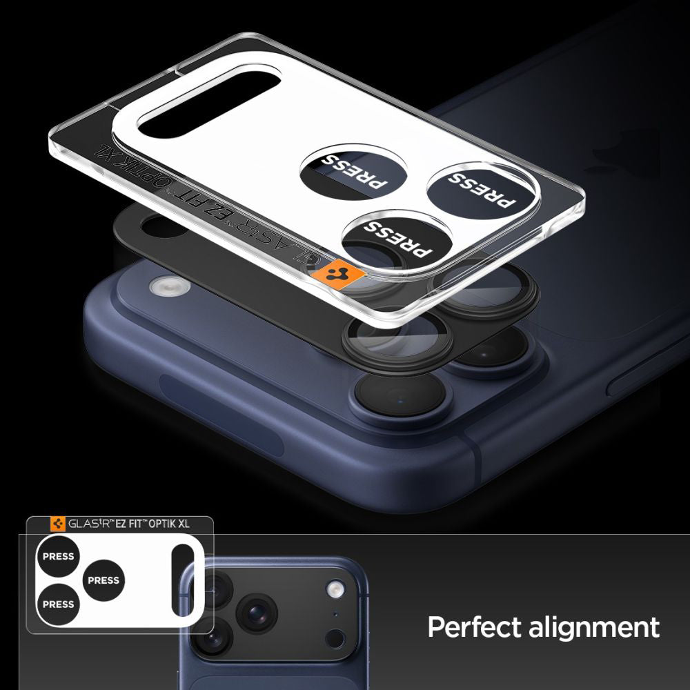 Spigen GlastR EZ FIT Optik Pro XL Rear Camera Protector for Apple iPhone 17 Pro Max, Tempered Glass, Black AGL10649