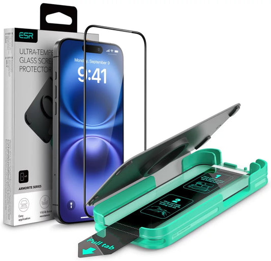 ESR Armorite Screen Protector for Apple iPhone 16 Pro, Tempered Glass, Full Glue, Black