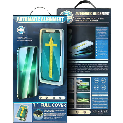 OEM Automatic Alignment Screen Protector for Apple iPhone 17e / 16e / 14 / 13 Pro, Tempered Glass, Full Glue, 5D, Black