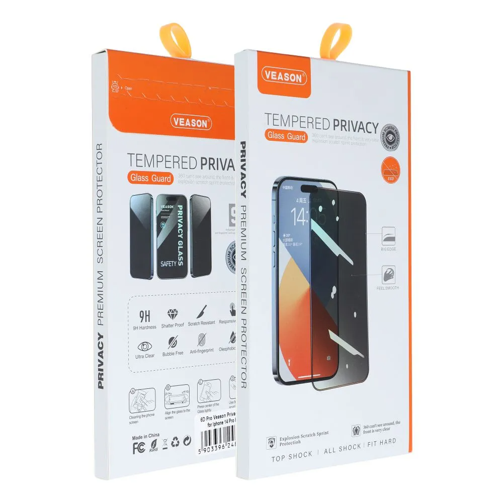 Veason Privacy Screen Protector for Apple iPhone 14 Pro, Tempered Glass, Full Glue, 6D
