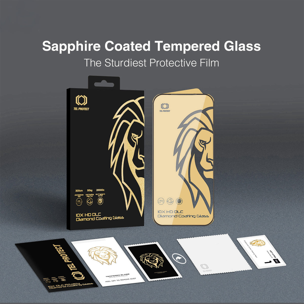 Tel Protect 10X HD DLC Diamond Coating Screen Protector for Apple iPhone 17 / 16 Pro, Tempered Glass, Full Glue, Black