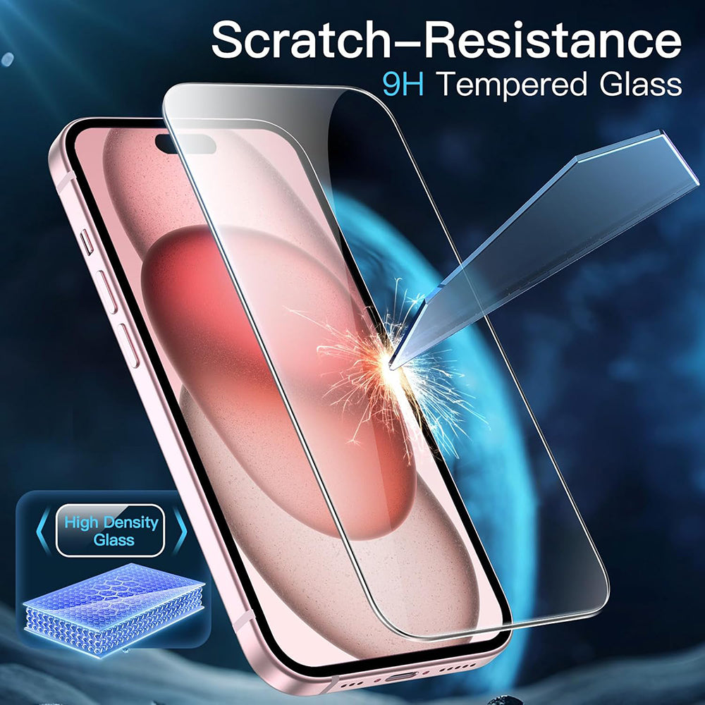 Anank Screen Protector Film for Apple iPhone 15, Tempered Glass, Full Glue, 3D, Set of 10 pieces