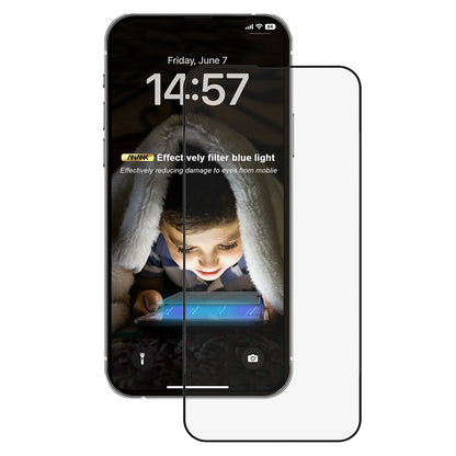 Anank 3X Reinforced Anti Blue Light Screen Protector for Apple iPhone 16 Pro, Tempered Glass, Full Glue, 2.5D, Black