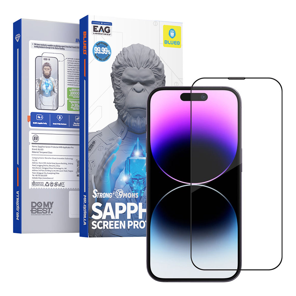 Blueo Sapphire Applicator Pro Screen Protector for Apple iPhone 15 Pro, Tempered Glass, Full Glue, Black