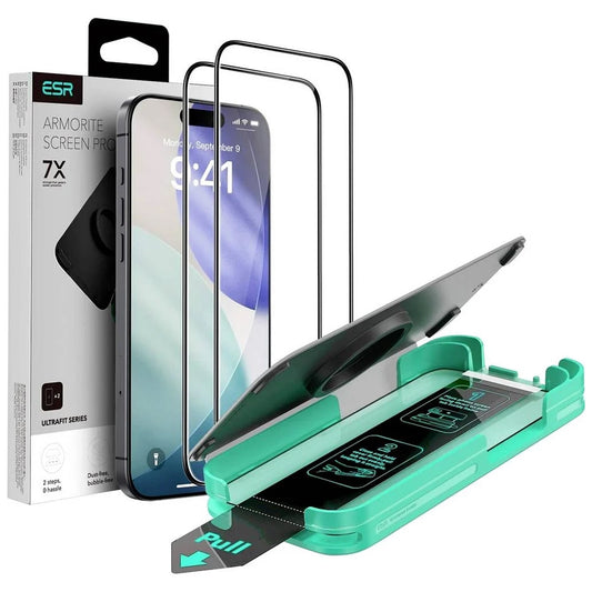 ESR Armorite UltraFit Screen Protector for Apple iPhone 17 / 16 Pro, Tempered Glass, Full Glue, Set of 2 Pieces, Black