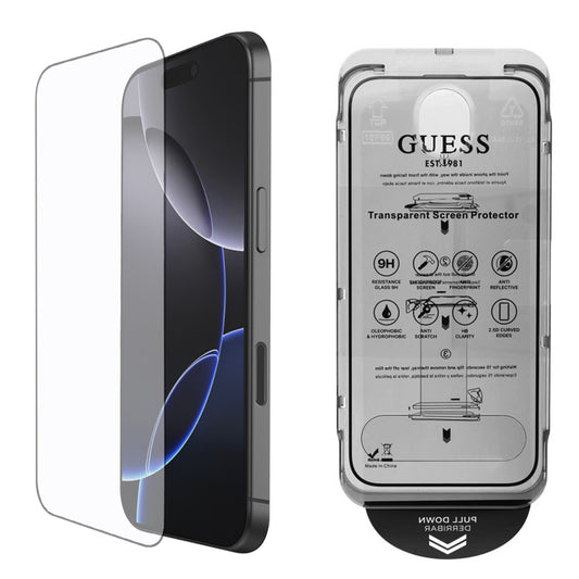 Guess Classic Outline Screen Protector for Apple iPhone 16, Tempered Glass, Full Glue, 2.5D, Black GUTGP16SBOKGCIT
