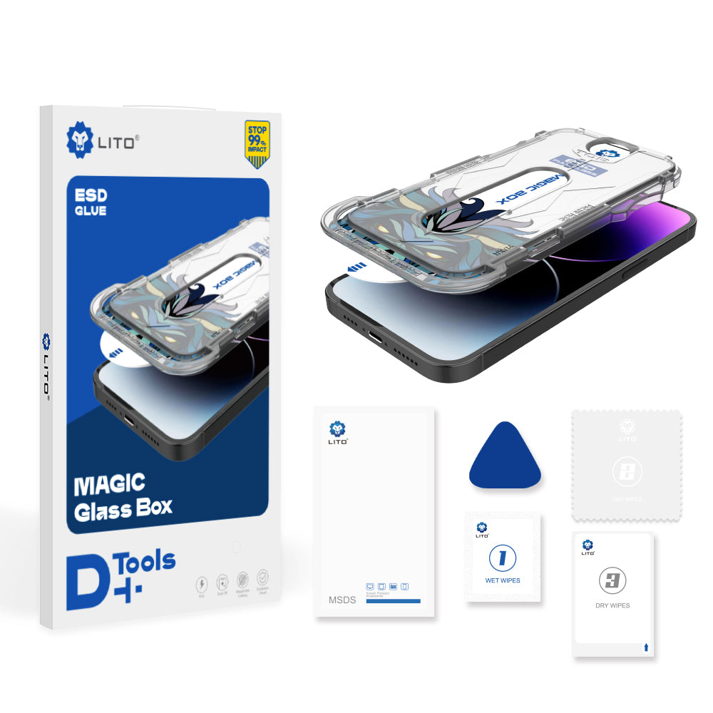 Lito Magic Glass Box D+ Tools Screen Protector for Apple iPhone 15, Tempered Glass, Full Glue