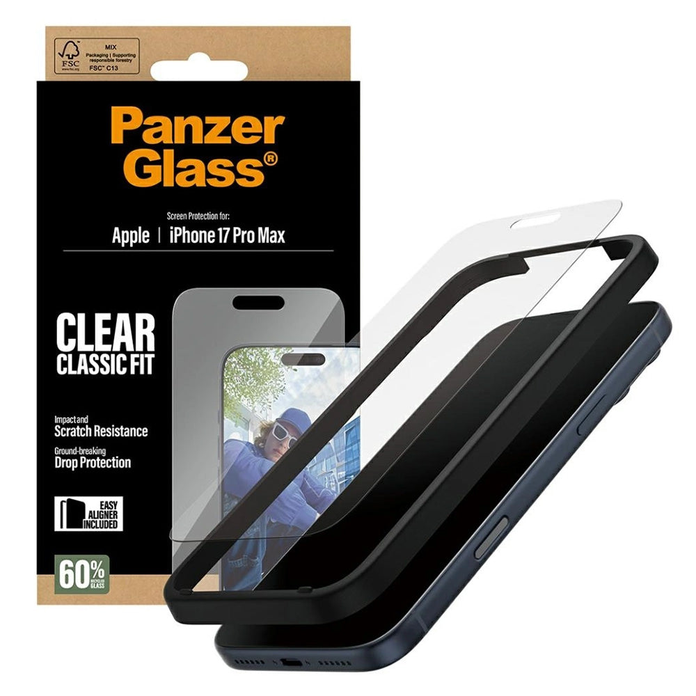PanzerGlass Classic Fit EasyAligner Screen Protector for Apple iPhone 17 Pro Max, Tempered Glass, Full Glue