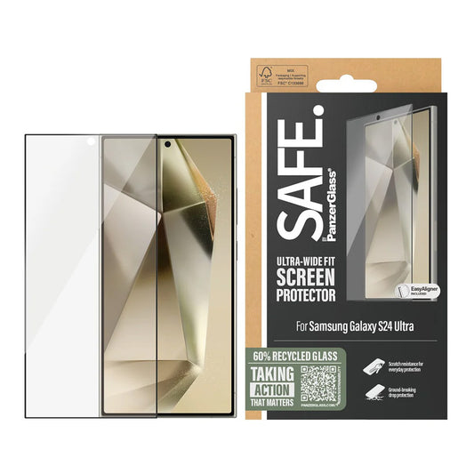 PanzerGlass Safe Screen Protector. Ultra-Wide Fit EasyAligner for Samsung Galaxy S24 Ultra S928, Tempered Glass, Full Glue, Black