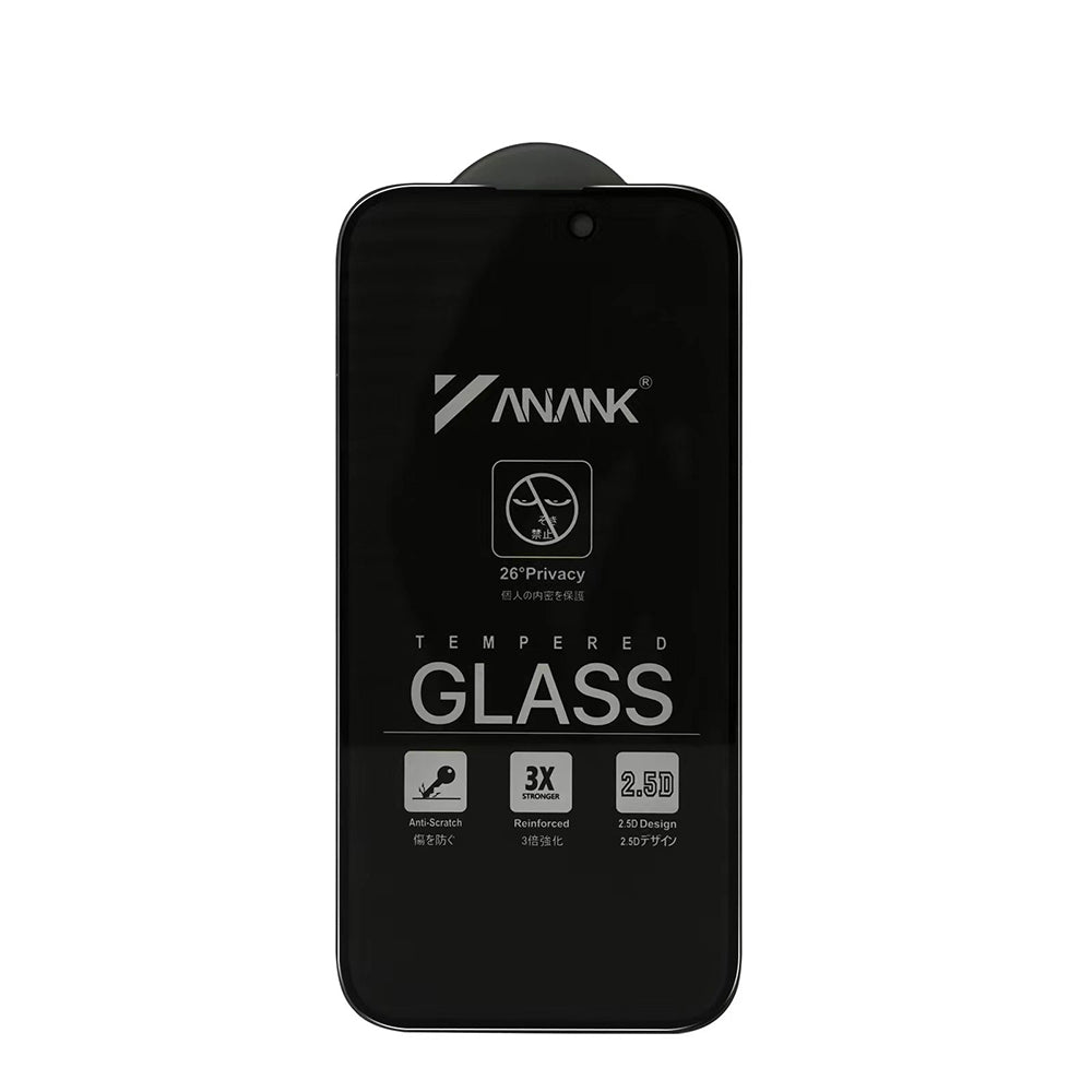 Anank 3X Reinforced Privacy Screen Protector for Apple iPhone 16 Pro Max, Tempered Glass, Full Glue, 2.5D