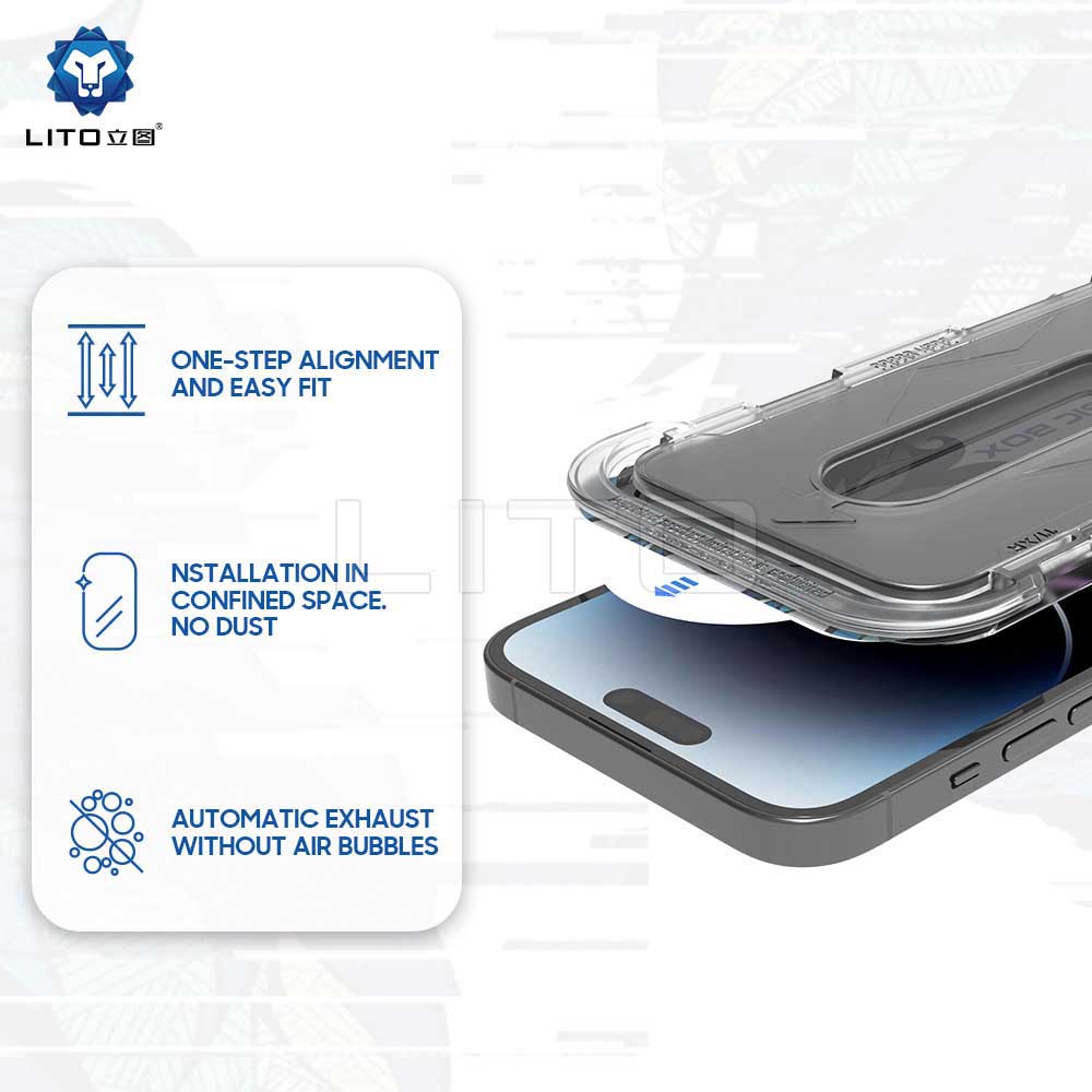 Privacy Screen Protector Lito Magic Glass Box D+ Tools for Apple iPhone 16 Pro, Tempered Glass, Full Glue