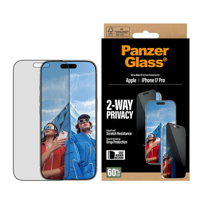 Privacy Screen Protector PanzerGlass Ultra-Wide Fit 2-Way EasyAligner for Apple iPhone 17 Pro, Tempered Glass, Full Glue