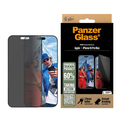 Privacy Screen Protector PanzerGlass Ultra-Wide Fit EasyAligner for Apple iPhone 16 Pro Max, Tempered Glass, Full Glue