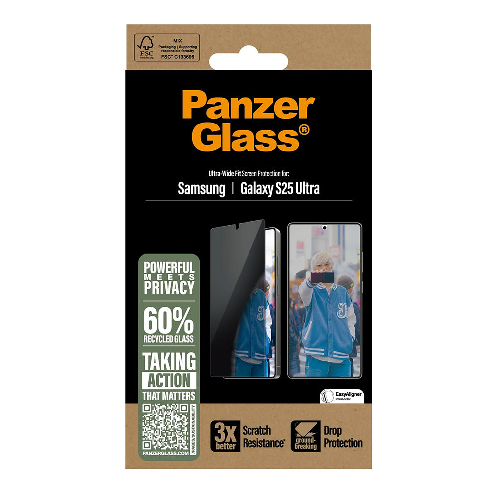 PanzerGlass Ultra-Wide Fit Privacy Screen Protector for Samsung Galaxy S25 Ultra S938, Tempered Glass, Full Glue