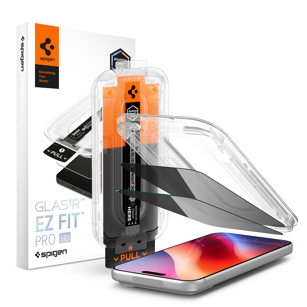 Privacy Screen Protector Spigen GlastR EZ FIT Pro HD for Apple iPhone 18 Pro, Tempered Glass, Full Glue, Set of 2 pieces AGL12027