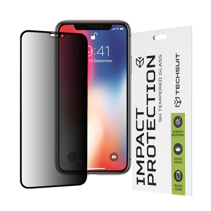Privacy Techsuit Screen Protector for Apple iPhone 11 Pro / XS / X, Tempered Glass, Full Glue, 111D