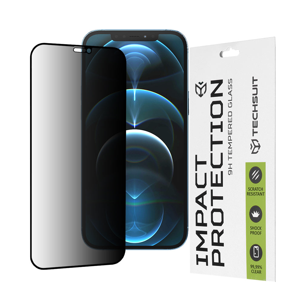 Privacy Techsuit Screen Protector for Apple iPhone 12 Pro Max, Tempered Glass, Full Glue, 111D