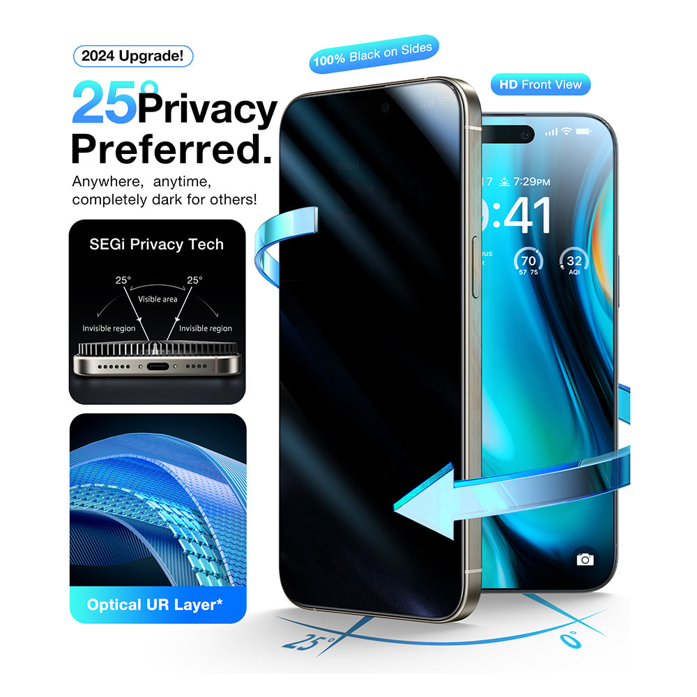 Privacy Screen Protector Torras GlassGo Install Master for Apple iPhone 16 Pro, Tempered Glass, Full Glue