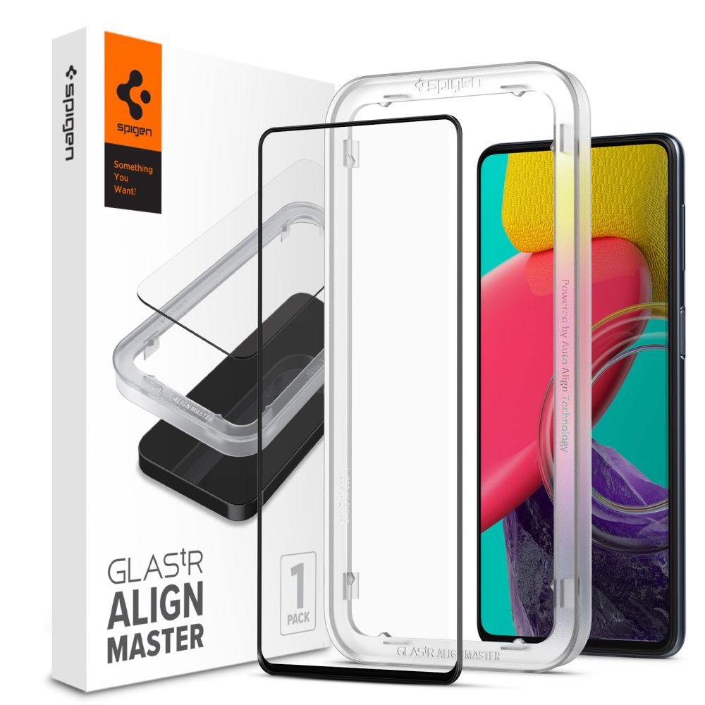 Spigen GlastR Align Master Screen Protector for Samsung Galaxy M53 M536, Tempered Glass, Full Glue, Black