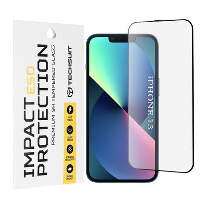 Techsuit Screen Protector Film for Apple iPhone 14 / 13 Pro / 13, Tempered Glass, Full Glue, Black