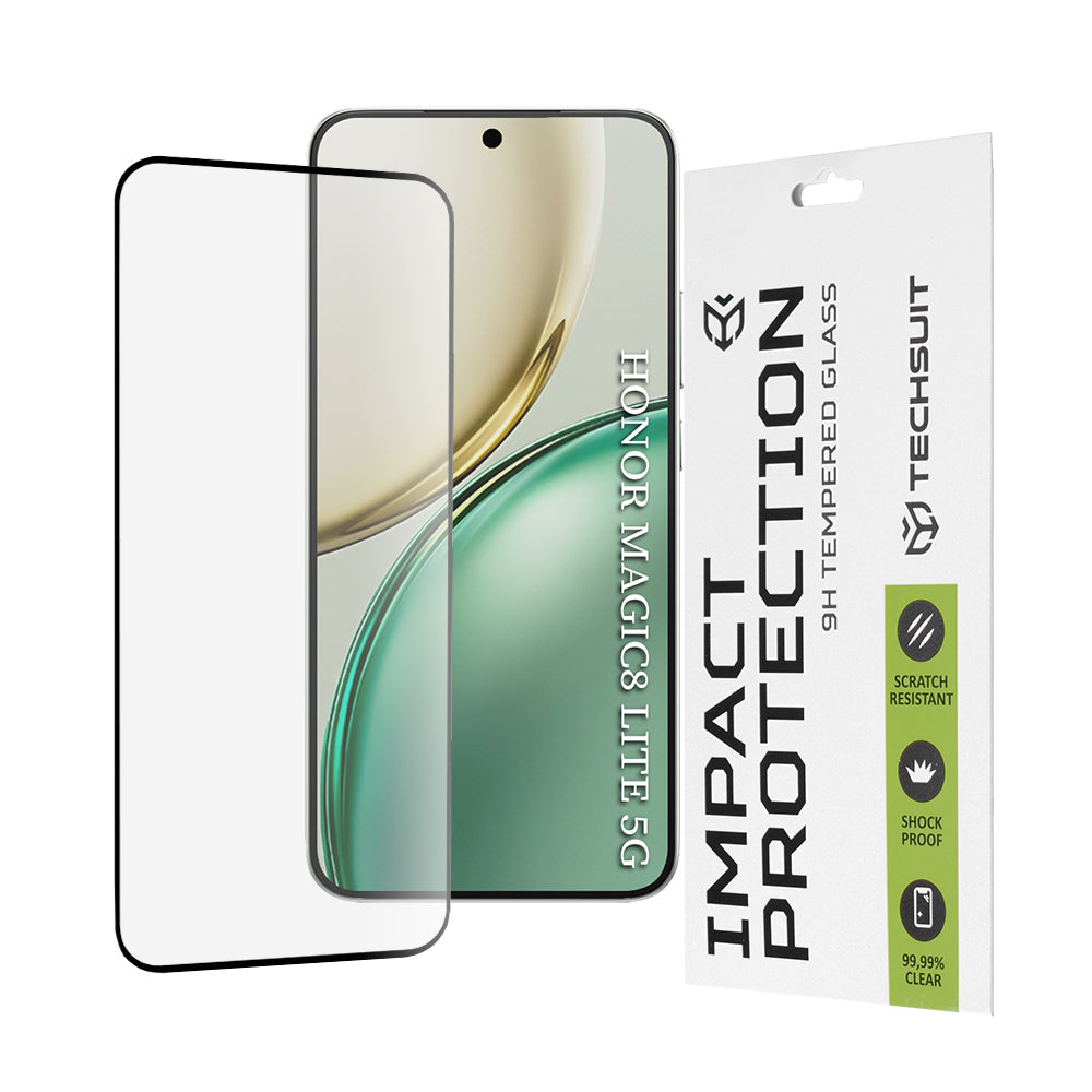 Techsuit Screen Protector for Honor Magic8 Lite, Tempered Glass, Full Glue, 111D, Black