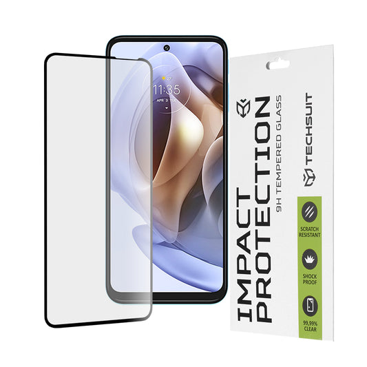 Techsuit Screen Protector Film for Motorola Moto G62 5G / G31 / G41 / G71 5G, Tempered Glass, Full Glue, 111D, Black