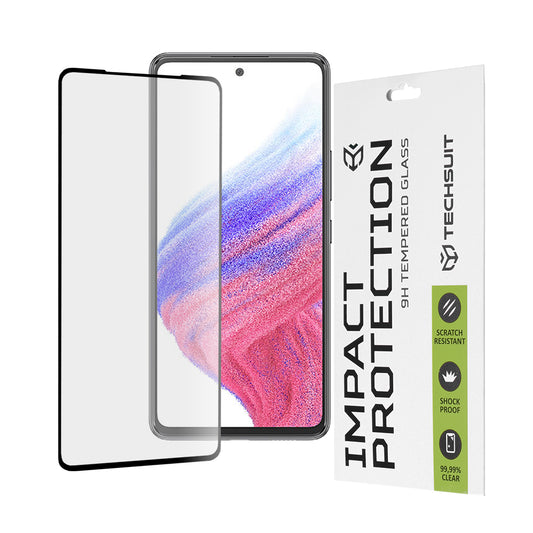 Techsuit Screen Protector Film for Samsung Galaxy A53 5G A536, Tempered Glass, Full Glue, 111D, Black