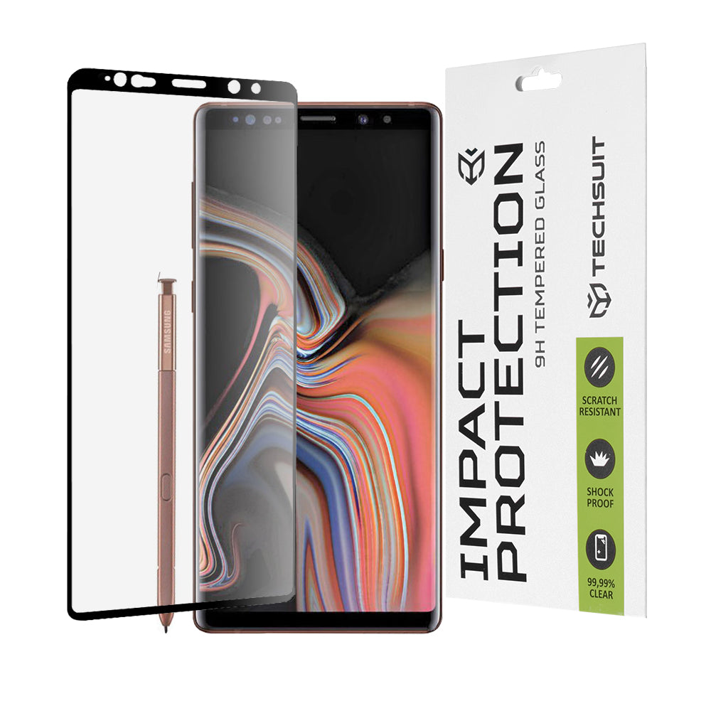 Techsuit Screen Protector Film for Samsung Galaxy Note 9 N960, Tempered Glass, Full Glue, 111D, Black
